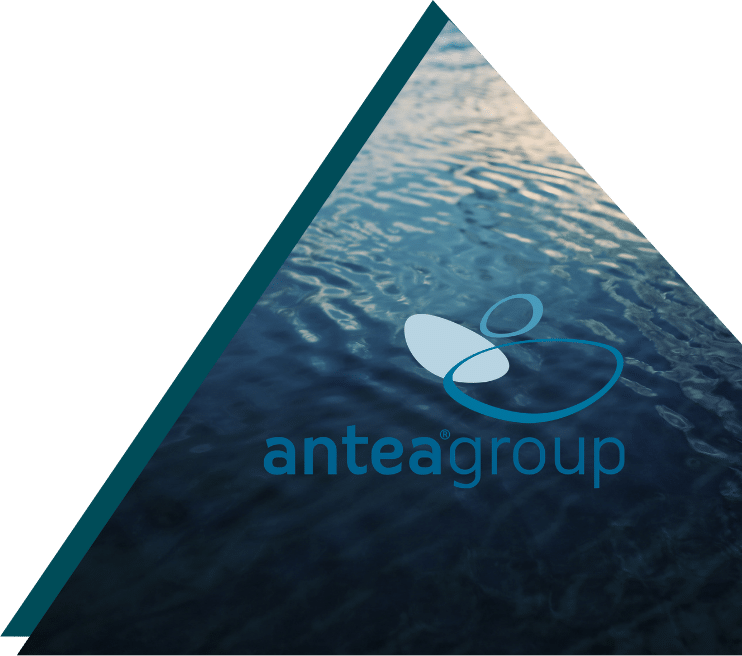 Antea Group logo overlaid on blue water surface with gentle ripples