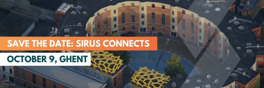 Save the Date: Sirus Connects – October 9, Ghent – aerial view of Zebrastraat venue with curved brick building