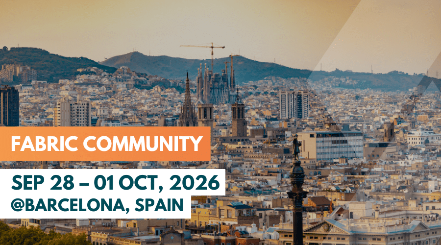 Fabric Community Conference – Sep 28 to Oct 1, 2026 in Barcelona, Spain – skyline view featuring Sagrada Família